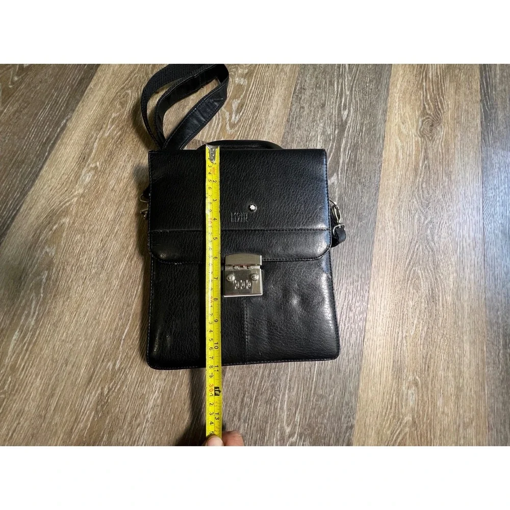 Montblanc Messenger Bag Mens Medium Black Leather Combination Lock Crossbody